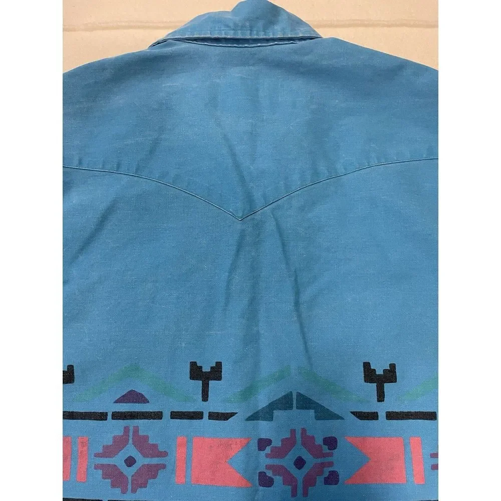 Vintage Wrangler Brushpopper Aztec Western Button Up Mens‎ Size 16-33 Retro - Picture 11 of 11